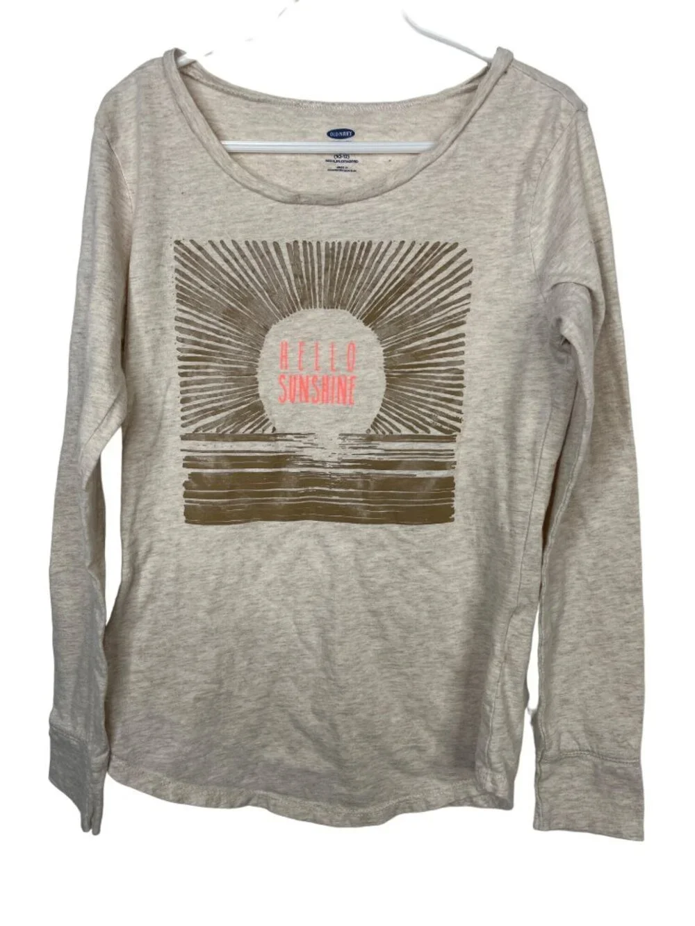 Old Navy Girls L 10 12 Hello Sunshine Graphic Long Sleeve Tee Retro Cute